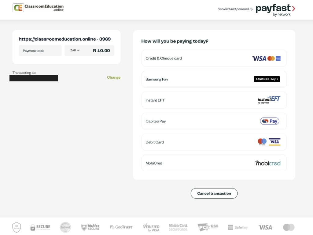 FAQ PayFast payment options available on ClassroomEducation.